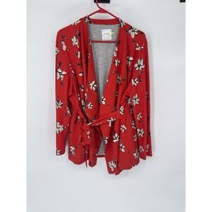 LYSEE QUIN WOMEN'S LONG SLEEVE RED POPPY PRINT JACKET BLAZER CARDIGAN Sz 2X